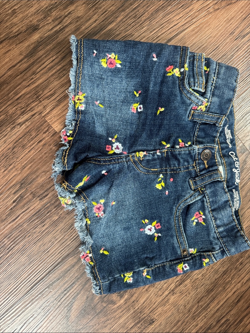 Cat & Jack Dark Blue Denim Floral Embroidered Girls' Shorts